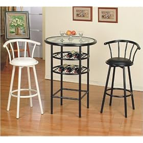 NEW GLASS TOP BAR TABLE W. WINE RACK and 2 SWIVEL STOOLS by Cross
