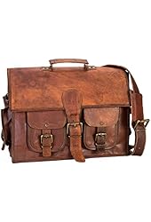 Handolederco 15" Vintage Leather Messenger Soft Leather Briefcase Satchel Leather Laptop Messenger Bag for Men and Women