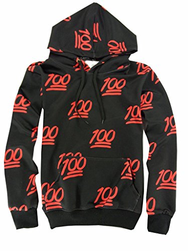 Men Womens 100 Score Hip Hop Emoji Hoodie Crew Sweatshirt Black M