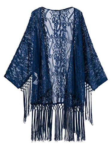 Choies Women's Crochet Lace Fringe Open Front Bating Sleeve Kimono