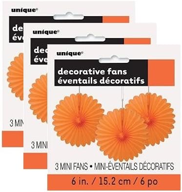 Mini Tissue Paper Fan Decorations, 6", Orange, (9 Fans Total - 3 packs of 3 each)