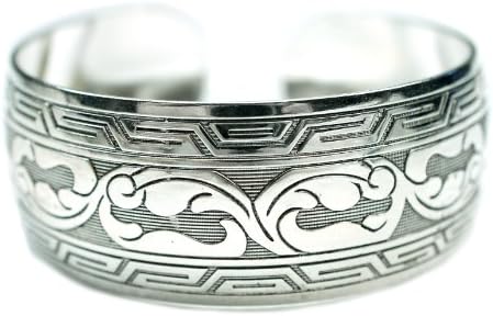 Ornate Geometric Pattern Antique Silver Tribal Cuff Bracelet