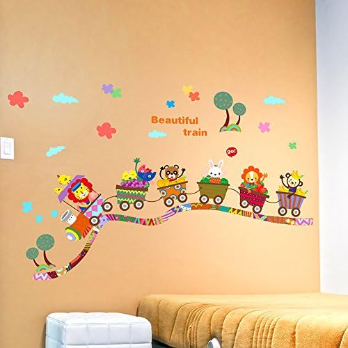 SWORNA Baby Nursery Series Lovely Animal Train Vinyl Removable Wall Art Decor Sticker Decal Mural Decoration for Kids Boy Girl Living Room Bedroom Playroom Kindergarten Hallway Classroom 16"H X 32"W