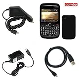 BlackBerry Gemini 8520/Curve 8530 Combo Solid Black Silicon Skin Case Facep ....