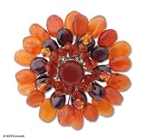 Carnelian brooch, 'Orange Chrysanthemum'