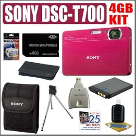 Sony Cybershot DSC-T700 10MP Digital Camera Red Plus 4GB Bundle