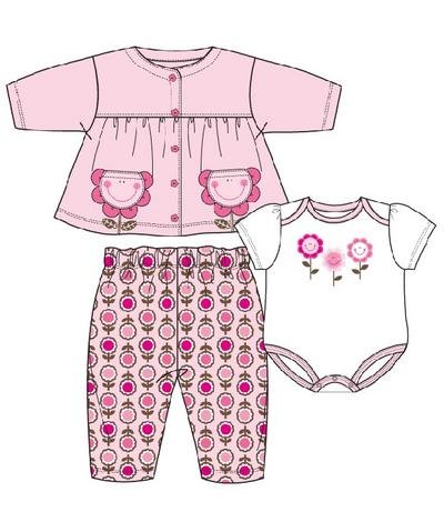 B.T. Kids 3pc Baby Girl Pant Set