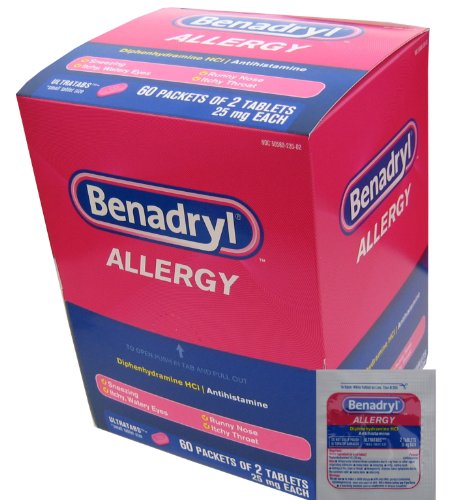 Benadryl Allergy Relief Ultratab 25mg Industrial Dispenser 60 Packets of 2 Tablets - Diphenhydramine Hci / Antihistamine for the Relief of Sneezing, Itchy Watery Eyes, Runny Nose and Itchy Throat (Your Order Will Arrive As Shown in the Photo, Inside the Manufactureres Dispenser Box. Also, Your Order Will NOT Be Shipped Inside an Envelope. We Only Ship Orders Inside a Box!!!!)