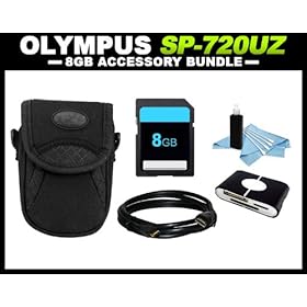 Accessory Package for Olympus SP-720UZ Digital Camera includes Case + 8GB SD Memory Card + HDMI Cable + SD Card Reader + Cleaning Kit