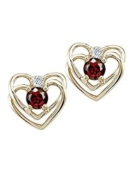 Tommaso Design (tm) Round 4mm Genuine Garnet and Diamond Heart Earrings