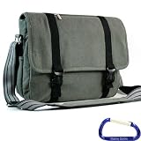 Gizmo Dorks Classic Canvas Messenger Bag (Smoke Gray) with Carabiner Key Chain for 15.6 inch Laptop