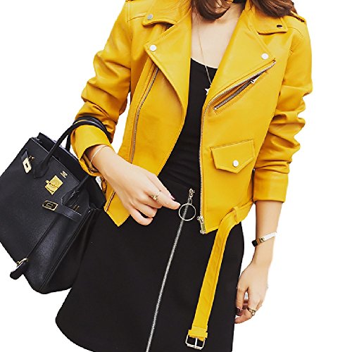 Teranos レディース レザージャケット ショート丈 襟付き ジップアップ ポケット 長袖 無地 PU 秋 冬 カジュアル シンプル