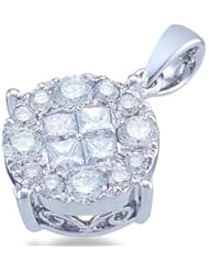 14k White Gold Princess Cut and Round Invisible Channel Set Diamond Solitaire Style Pendant - 18mm Width * 18mm Height (1.0 cttw)