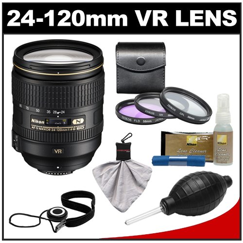 Nikon 24-120mm f/4 G VR AF-S ED Zoom-Nikkor Lens with 3-Piece Filter Set + Cleaning Accessory Kit for D3s, D3x, D3, D7000, D300s, D90, D5000, D3100, D3000 Digital SLR Cameras