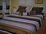 7pc Beige Micro Suede stripe comforter bedding set , Queen