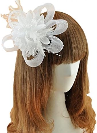 Fast Sister Women's Fascinators Flowers side clamp Feather Ascot Fascinator Hat Hairclip - white