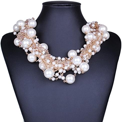 Elegant Women's Round Pearl Ball Beaded Golden Chain Linked Choker Necklace