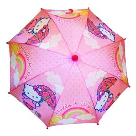 Hello Kitty Umbrella - Officially Licensed Pink Childrens Rain Umbrella with Rainbow; Great Kids Gift Idea