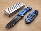 TAC Force Assisted Opening Spider WEB Design Handle Rescue Tactical Black Stainless Steel Blade for Hunting Camping Outdoor - Blue