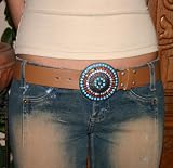 Tan Vegan Belt with Rhinestone and Turquoise Buckle