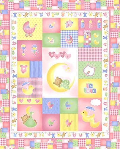 Sleepy Time Teddy Bear Pastel Pink Soft Flannel Fabric Panel (Great for Quilting, Sewing, Blanket, Throws, Wall Hangings, and More) 35" X 44" Long
