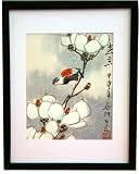 Bird with Magnolias, Hand Painted on Rice Paper - Framed Chinese Painting