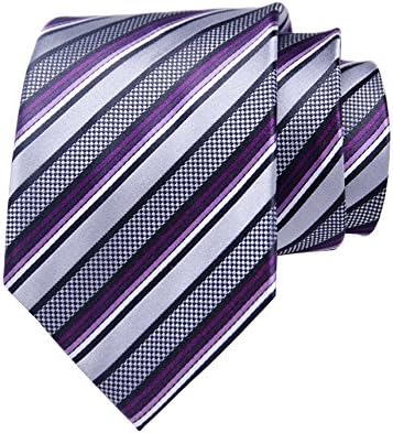 Weltie Men's 100% Silk Wide And Narrow Stripe With Dot Woven Solid Tie, Soft Wool Lining-Purple And Grey
