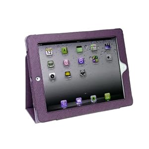 Bundle Monster Apple iPad 2 Synthetic Leather Case Cover Slide-In Pouch and Kickstand – Purple