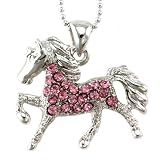 Light Pink Horse Pony Mustang Animal Pendant Necklace Western Charm High Polish Silver Tone Ladies Children Kids Women Fashion Jewelry