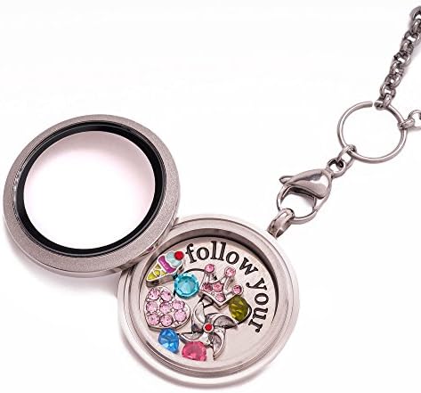 Sparkle Twist Off 30mm Locket 32inch Rolo Chain Follow Your Heart Plate Crown Heart Ice Cream Pinwheel Charms 4 Birthstones