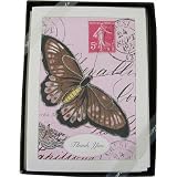 Butterfly on Pink Background Cavallini Boxed Cards and Envelopes, Set of 10 with Vintage Look