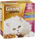 Gourmet Gold Feine Komposition 8er Multipack (Rind & Huhn/ Ente & Truthahn/ Kaninchen & Leber/ Hochseefisch & Spinat), 1er Pack (1 x 8 x 85g Dosen)