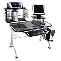 Leda Tempered Glass and Black Metal Workcenter with Raised Shelving