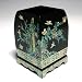 Mother of Pearl Inlay Black Wooden Plum Flower Orchid Chrysanthemum Bamboo Design Desk Pen Pencil Holder