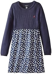 Girls Long Sleeves General Print Keyhole Gathered Sweater Empire   Waistline Cotton/Polyester  Dress