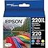 Epson DURABrite Ultra 220XL/220 High Yield Black and Standard Color Cyan Magenta Yellow Cartridge, (T220XL-BCS), Combo 4/Pack