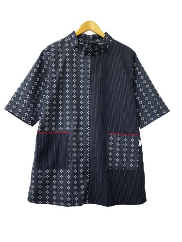 久留米織七分袖シンメトリーブラウスTブラウス