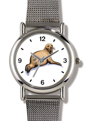Seal or Sea Lion Animal - WATCHBUDDY® ELITE Chrome-Plated Metal Alloy Watch with Metal Mesh Strap-Size-Large ( Men's Size or Jumbo Women's Size )
