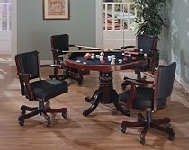 Hot Sale Three-in-One Cherry Finished Wood Pool Poker Game Dining Table Chairs set