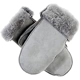 Lundorf Women's Icelandic Lambskin Mittens Two Colored Grey Lambswool Lining