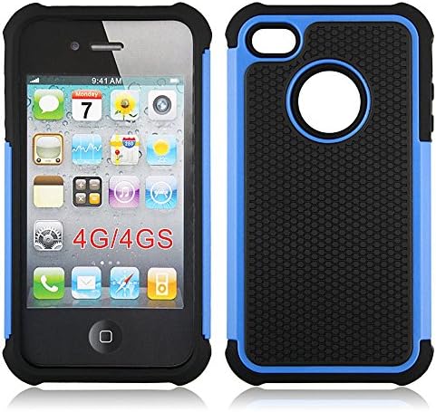 Hybrid Armor Rubber Combo Impact Silicone Case Cover for Iphone4,4S,4G(Blue)