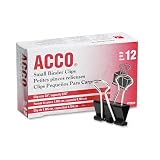 ACCO Small Binder Clips, 12 Clips per Box, 3/4 Inch, 1 Box, Black (72020)