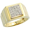14k Gold Men's Watch Band Style Diamond Ring, w/ Brilliant Cut Diamonds, 1/2" (13mm) wide