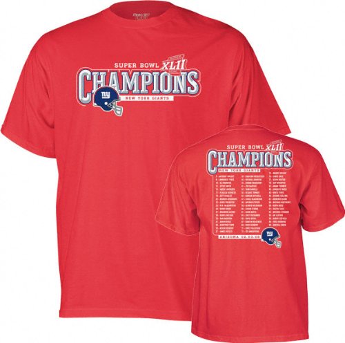 New York Giants Super Bowl XLII Champions Red Roster T-Shirt