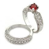 Classic 2-piece Wedding Set with Garnet CZ & pavé
