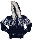 Girls LS Fairisle Zip-Up Hooded Sweater , Navy Blue, Sz 6