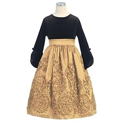 Sweet Kids Gold Taffeta Velvet Flutter Sleeve Christmas Dress Girl 3T