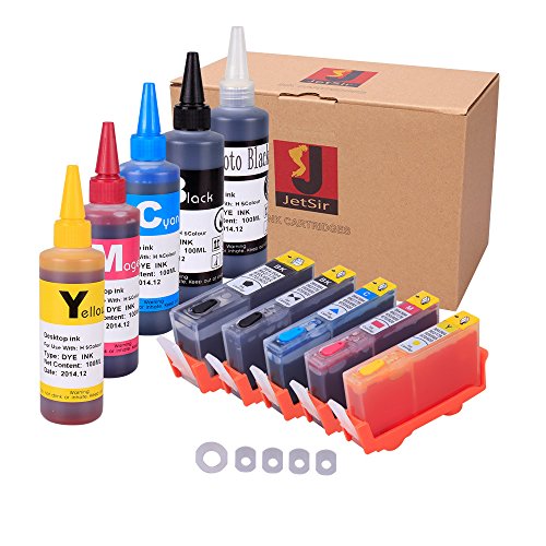 JetSir 5 Color Refillable Ink Cartridge 564 and Refill Ink for Hp B8550 C309 C310 C410 C510 C5380 C6375 C6380 D5460 3520 5520 6520 7510 7520