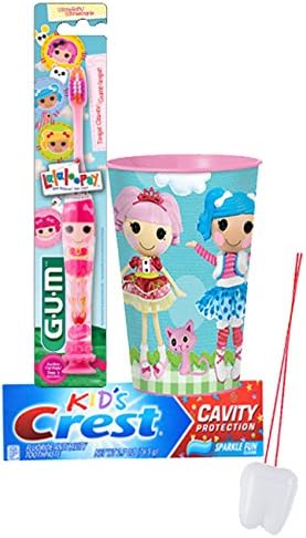 Lalaloopsy 3pc. Bright Smile Oral Hygiene Set! Lalaloopsy Soft Manual Toothbrush, Crest Kids Cavity Protection Sparkle Fun Toothpaste &amp; Mouthwash Rise Cup! Plus Bonus "Remember to Brush" Visual Aid!