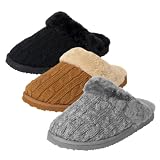 Women's Cable Knit Sheepskin Lined Slipper in Black
